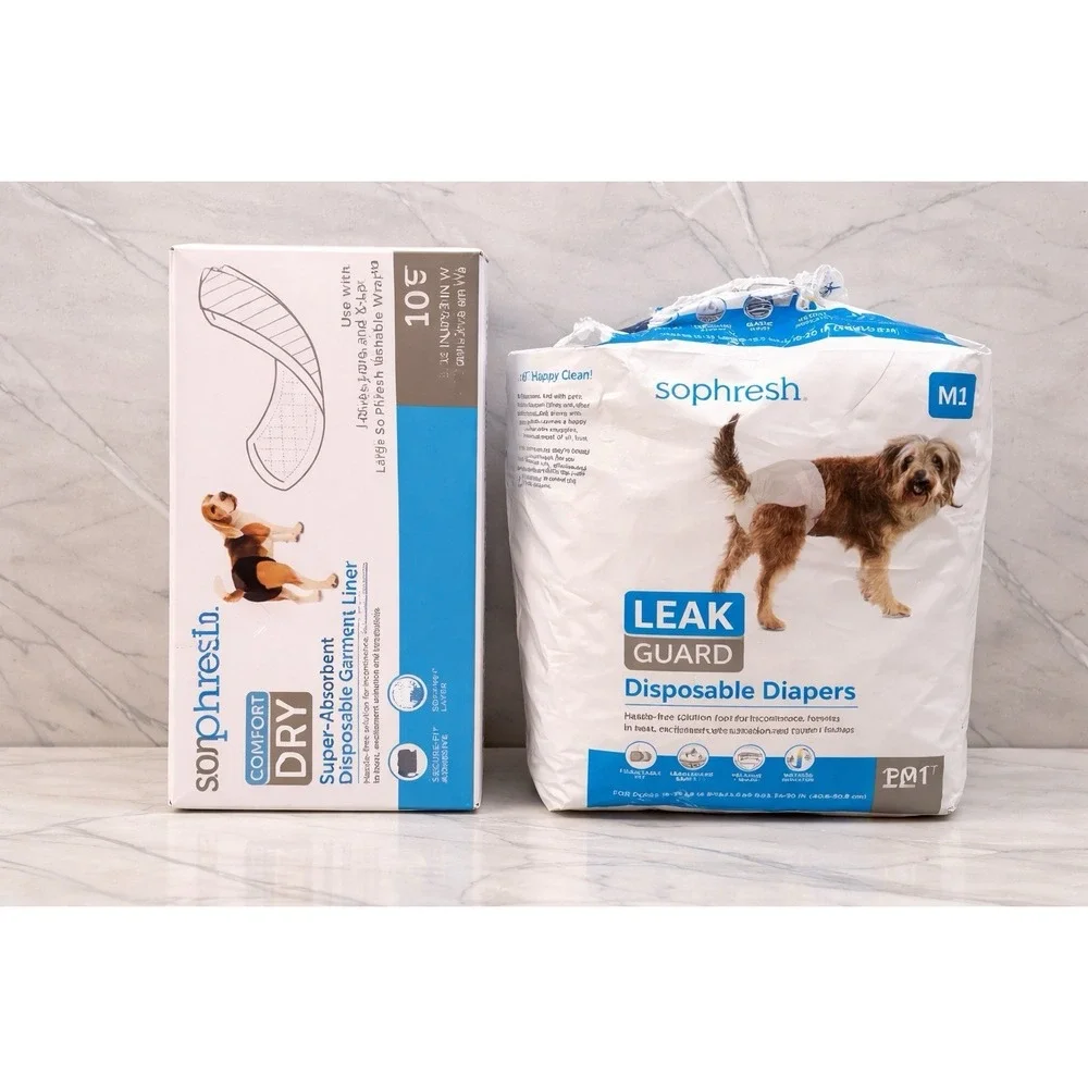 Pet Parents Reusable Dog Diapers (2)+ Sophresh Disposable Diapers And Liners Lot